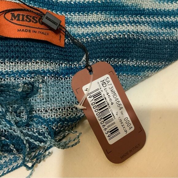 NWT Missoni Wool Blend  Scarf blue .Made in Italy - Picture 6 of 6